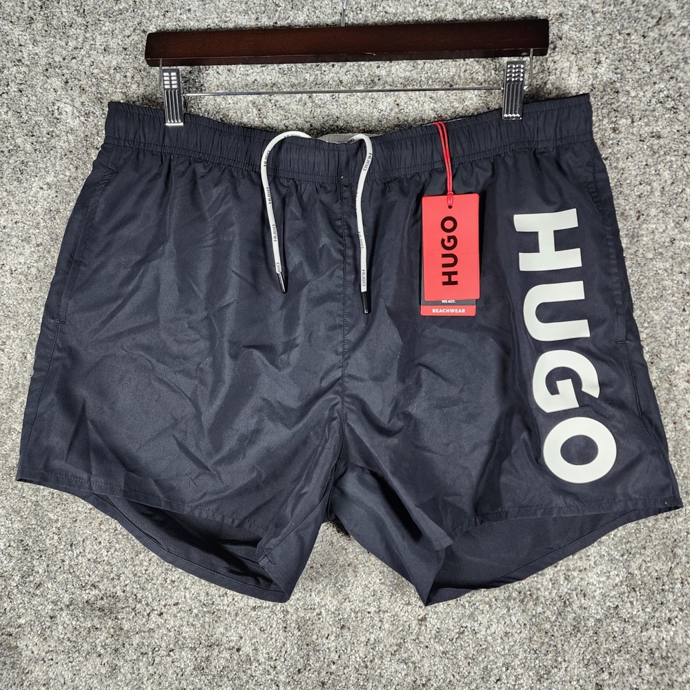 HUGO Swim Trunks Mens XXL Black Logo Graphic Beachwear NWT
